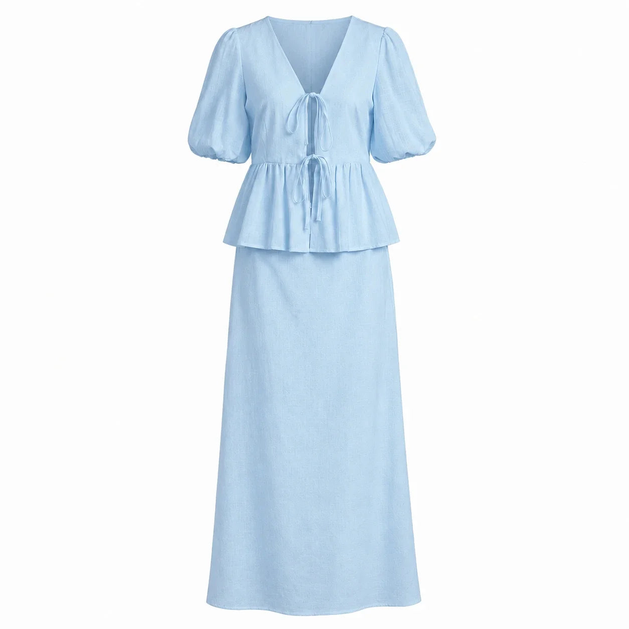 Tie-Front Peplum Skirt Set WHD0606285