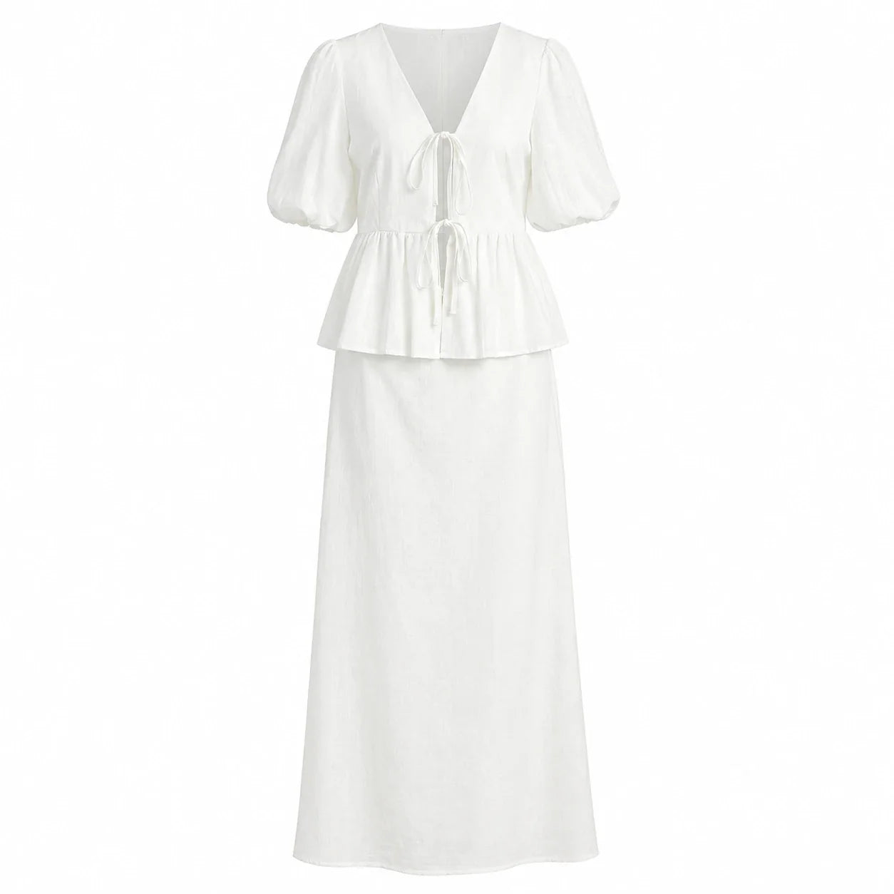Tie-Front Peplum Skirt Set WHD0606285