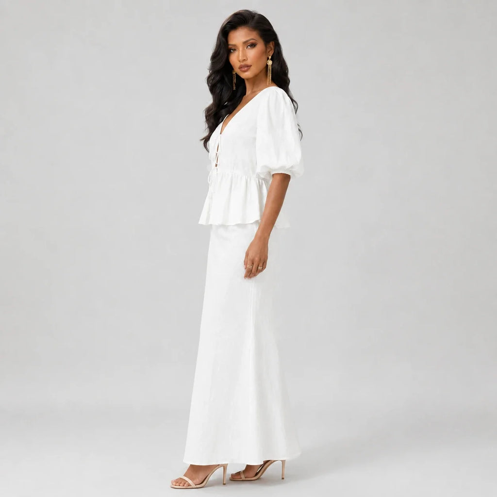 Tie-Front Peplum Skirt Set WHD0606285