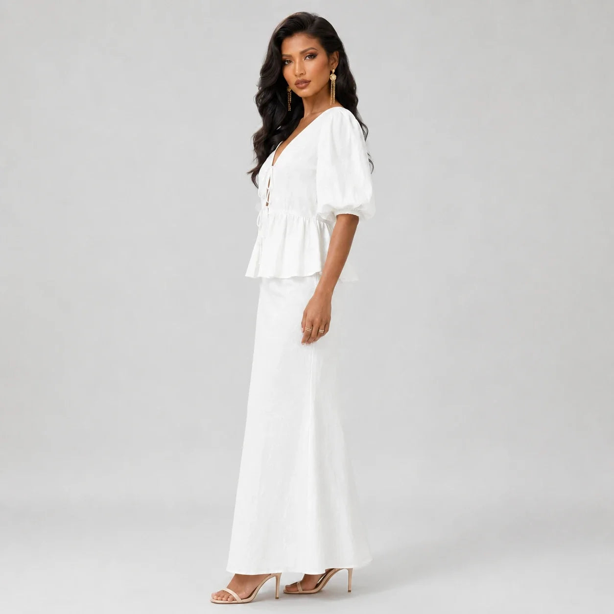 Tie-Front Peplum Skirt Set WHD0606285