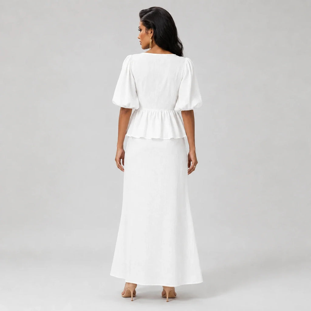 Tie-Front Peplum Skirt Set WHD0606285