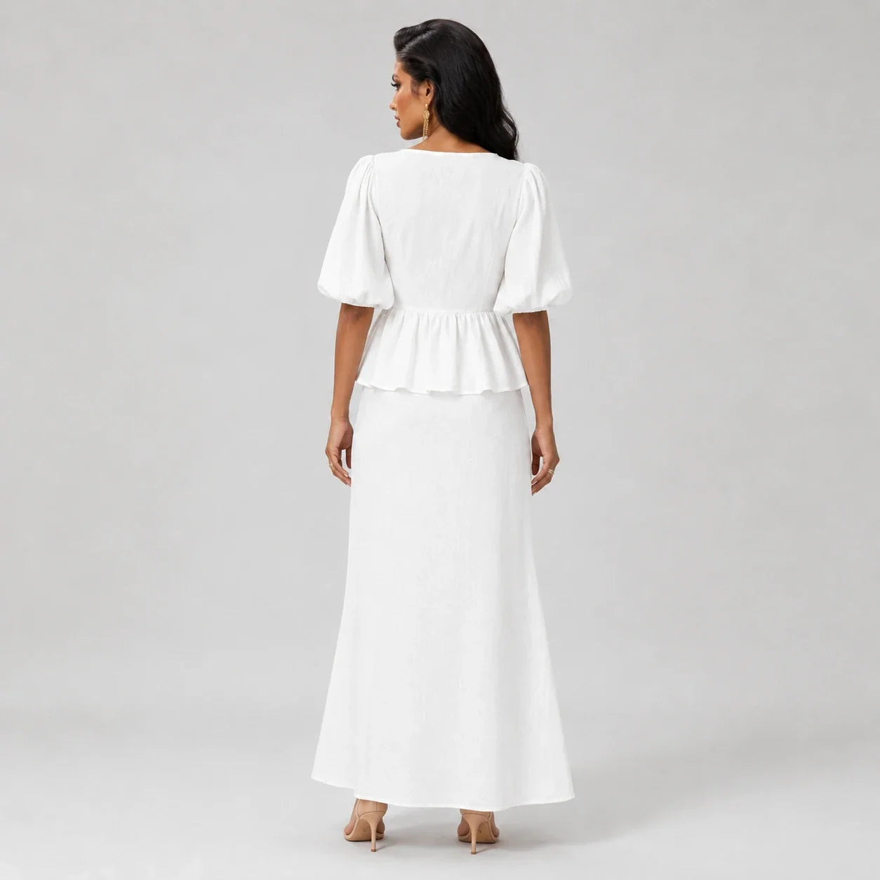 Tie-Front Peplum Skirt Set WHD0606285