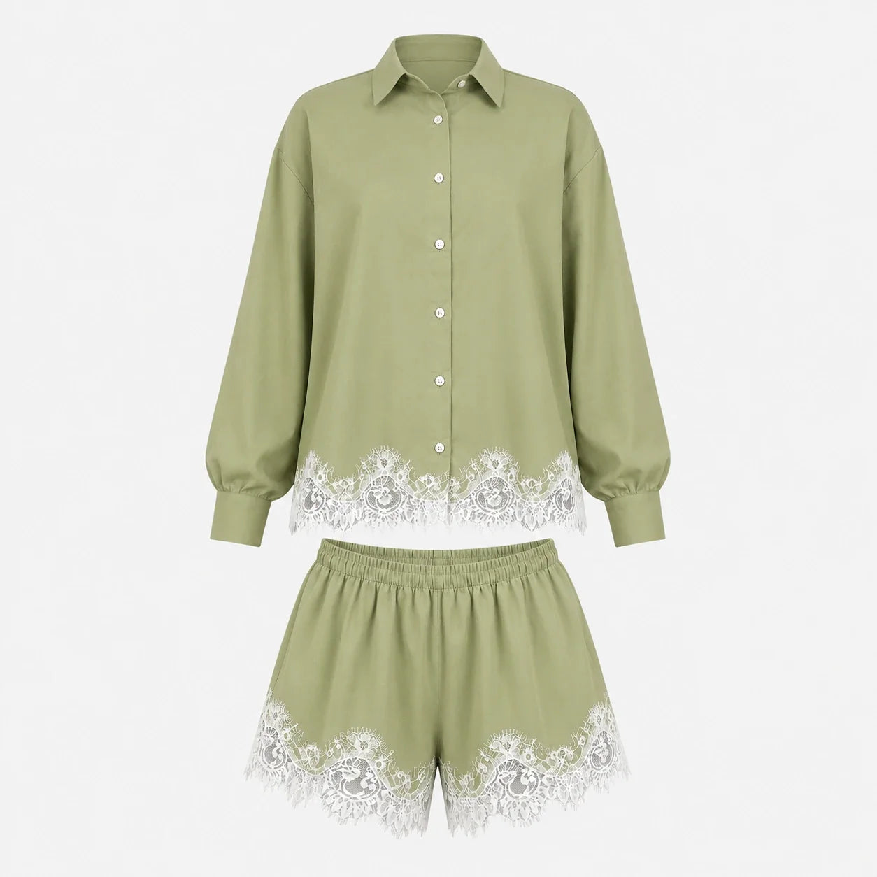 Lace Hem Shirt Short Set WHD0606286