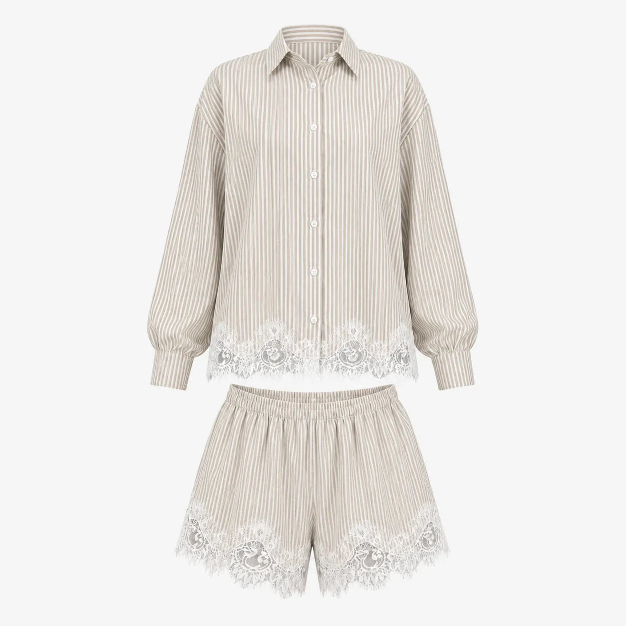 Lace Hem Shirt Short Set WHD0606286