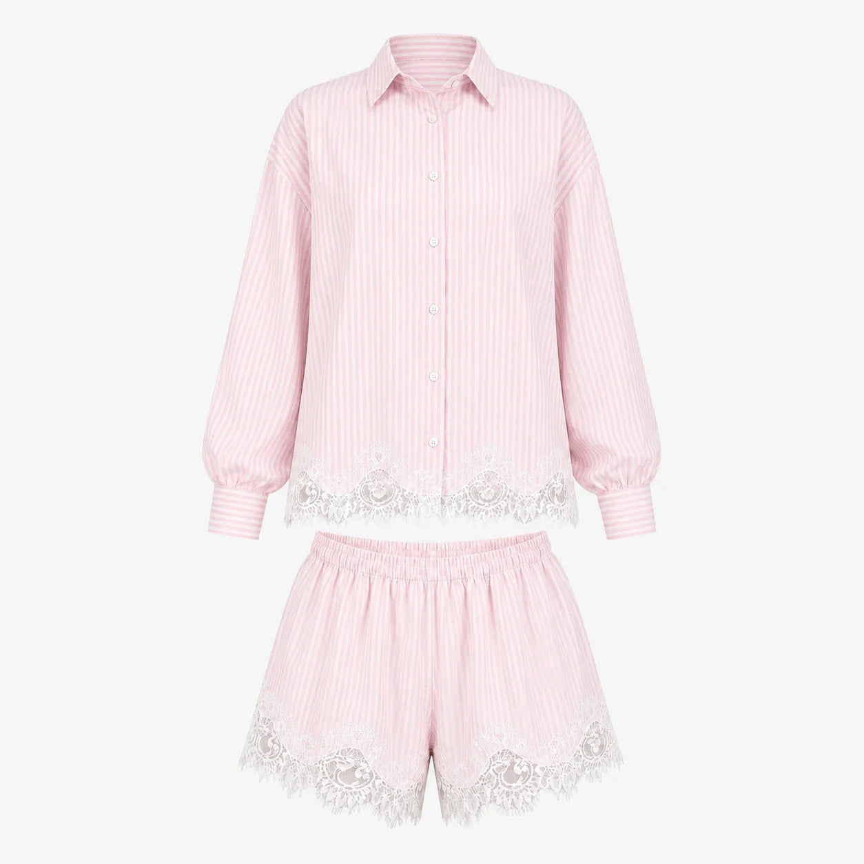 Lace Hem Shirt Short Set WHD0606286