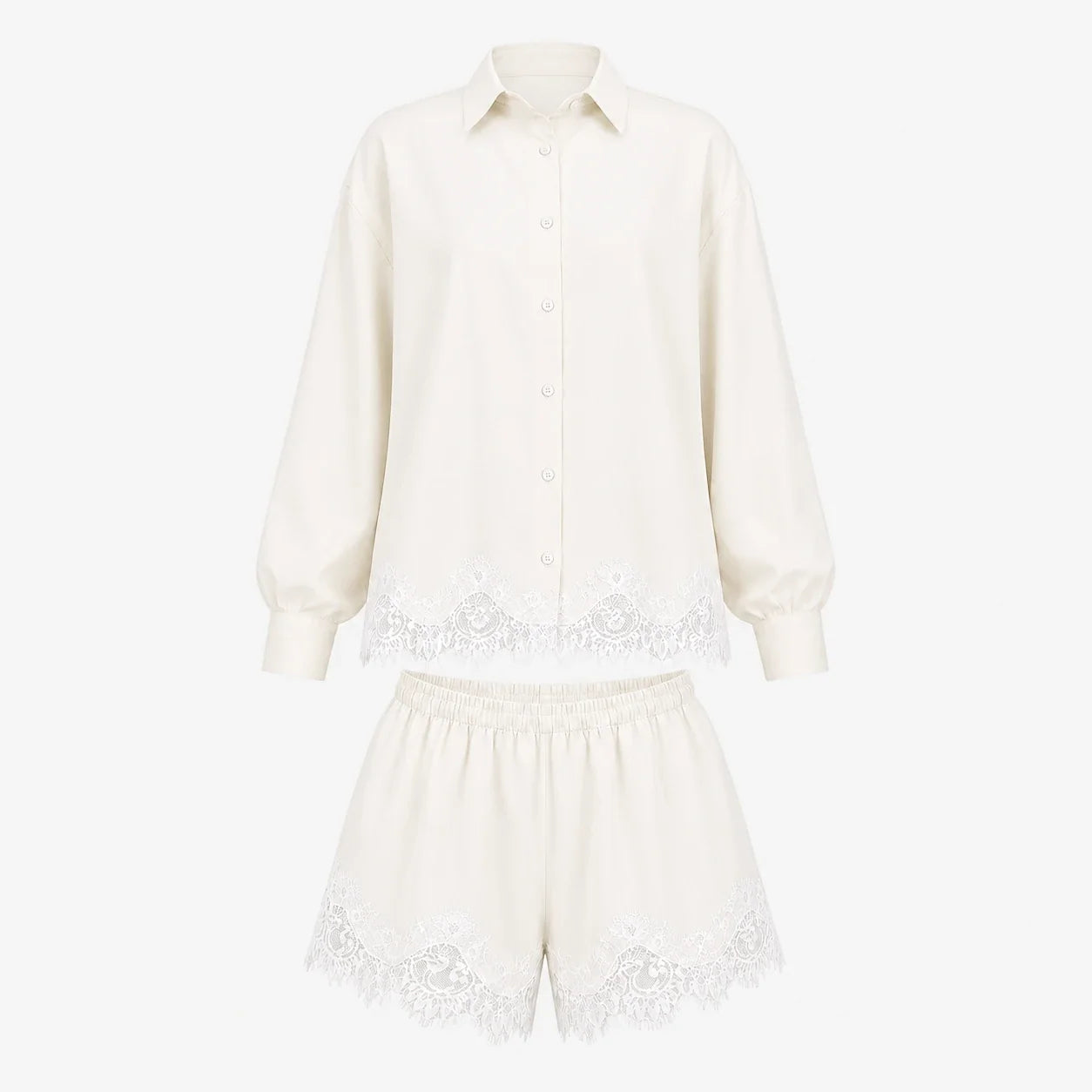 Lace Hem Shirt Short Set WHD0606286