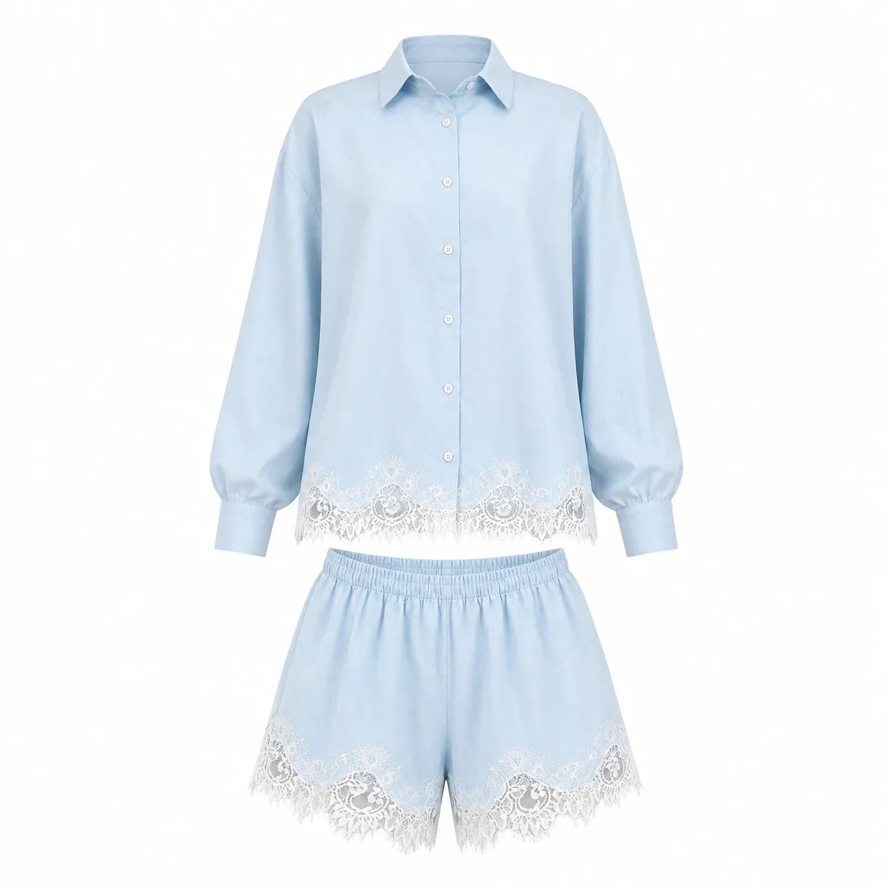 Lace Hem Shirt Short Set WHD0606286