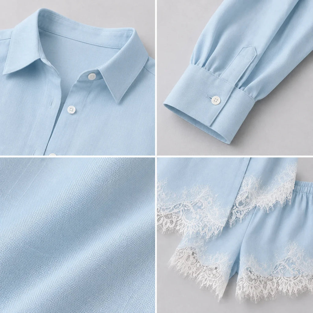 Lace Hem Shirt Short Set WHD0606286