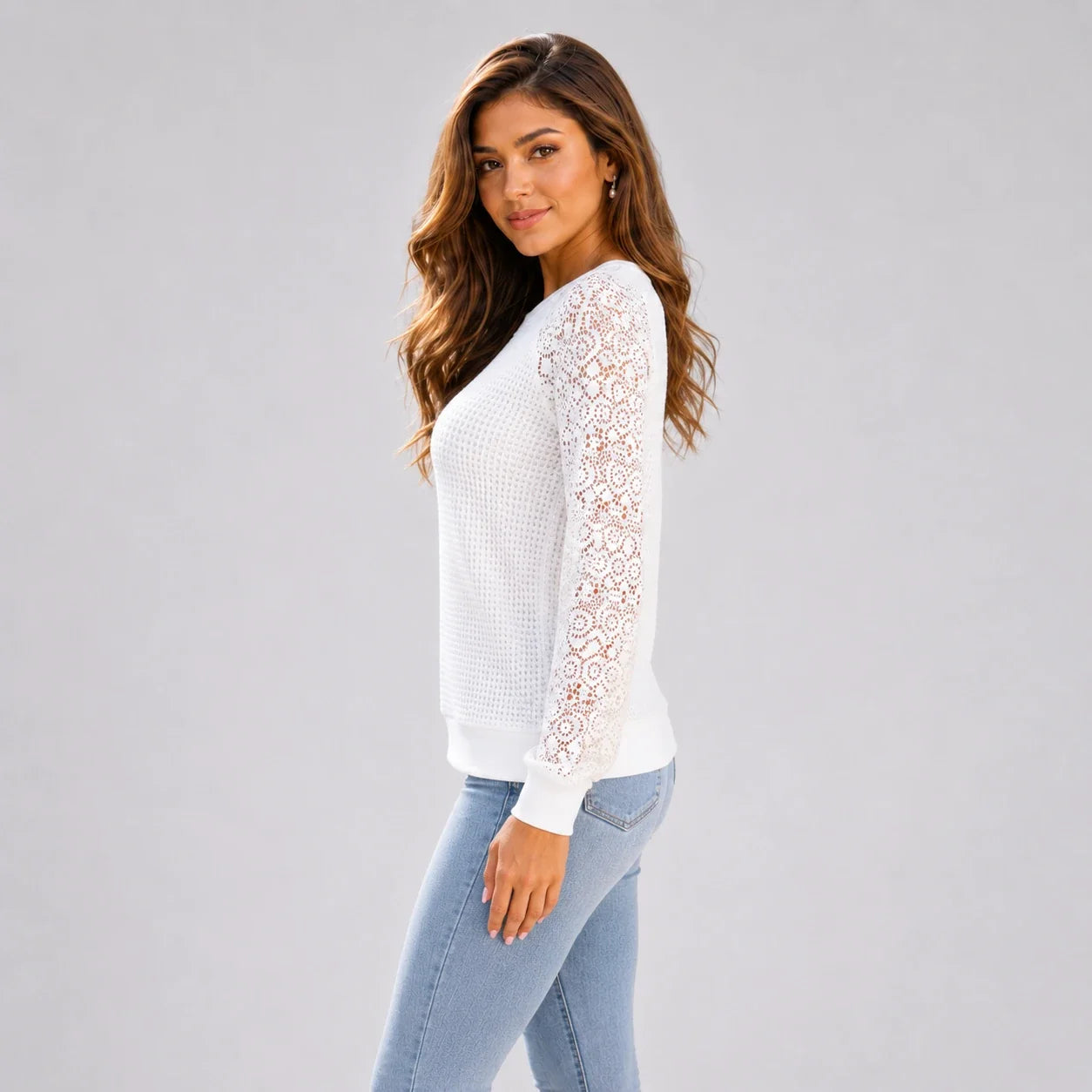 Lace Sleeve Knit Top WHD0606287
