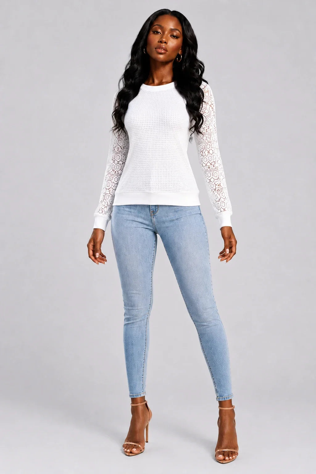 Lace Sleeve Knit Top WHD0606287