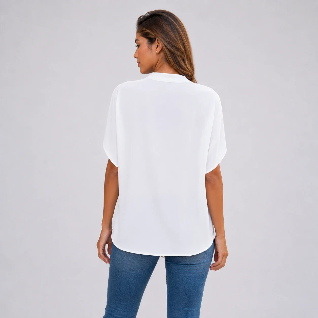 Split Neck White Blouse WHD0606290