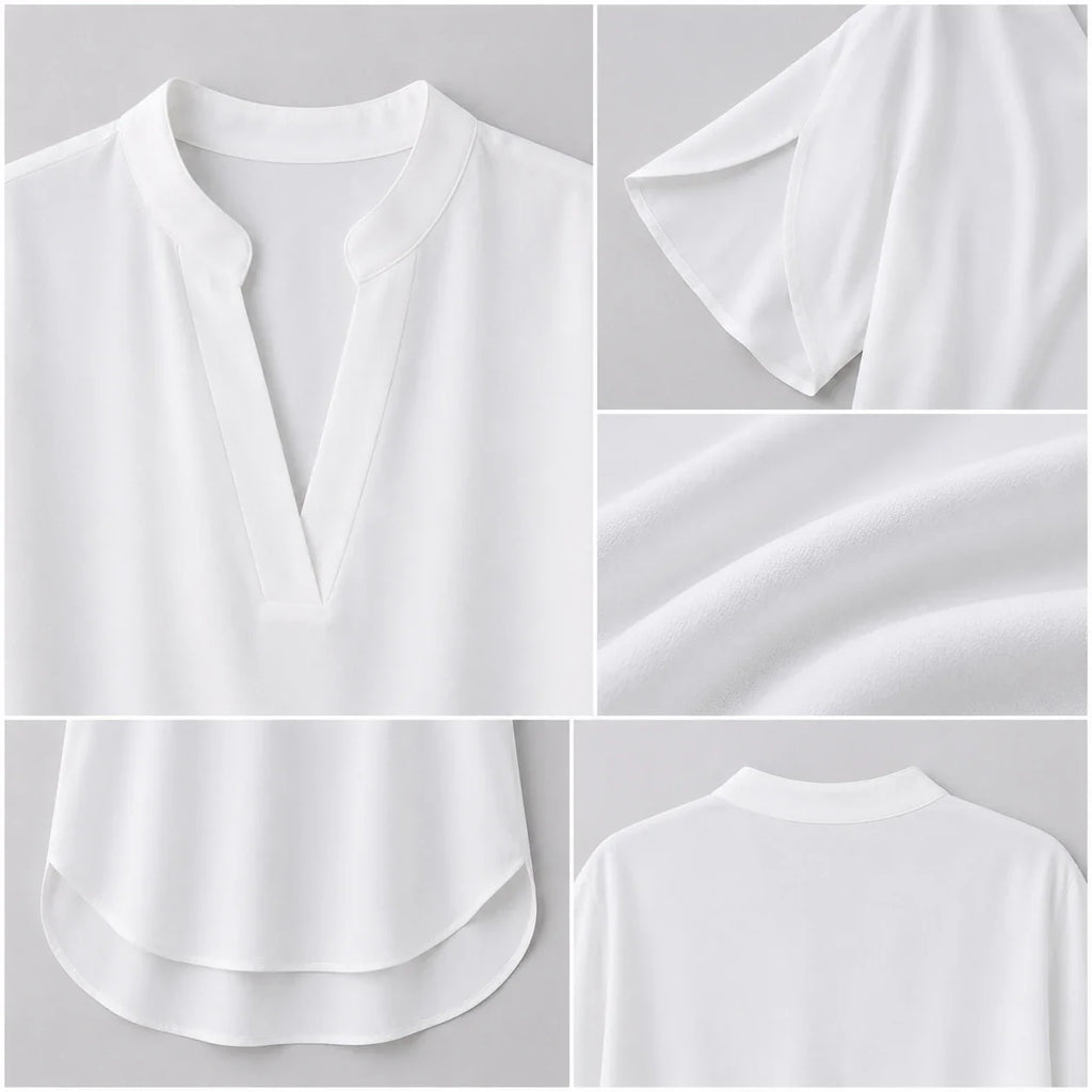Split Neck White Blouse WHD0606290