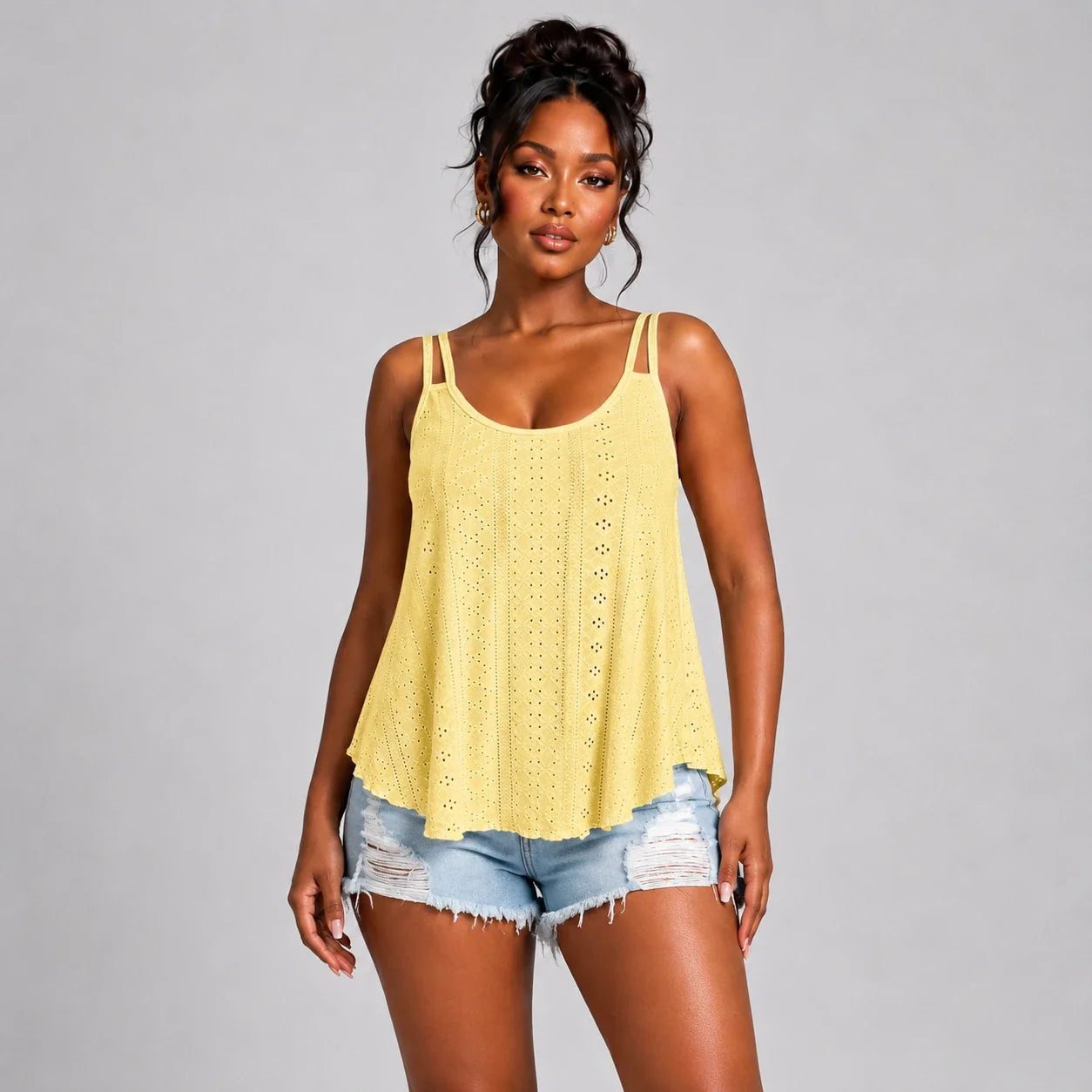 Openwork Yellow Cami Top WHD0606292