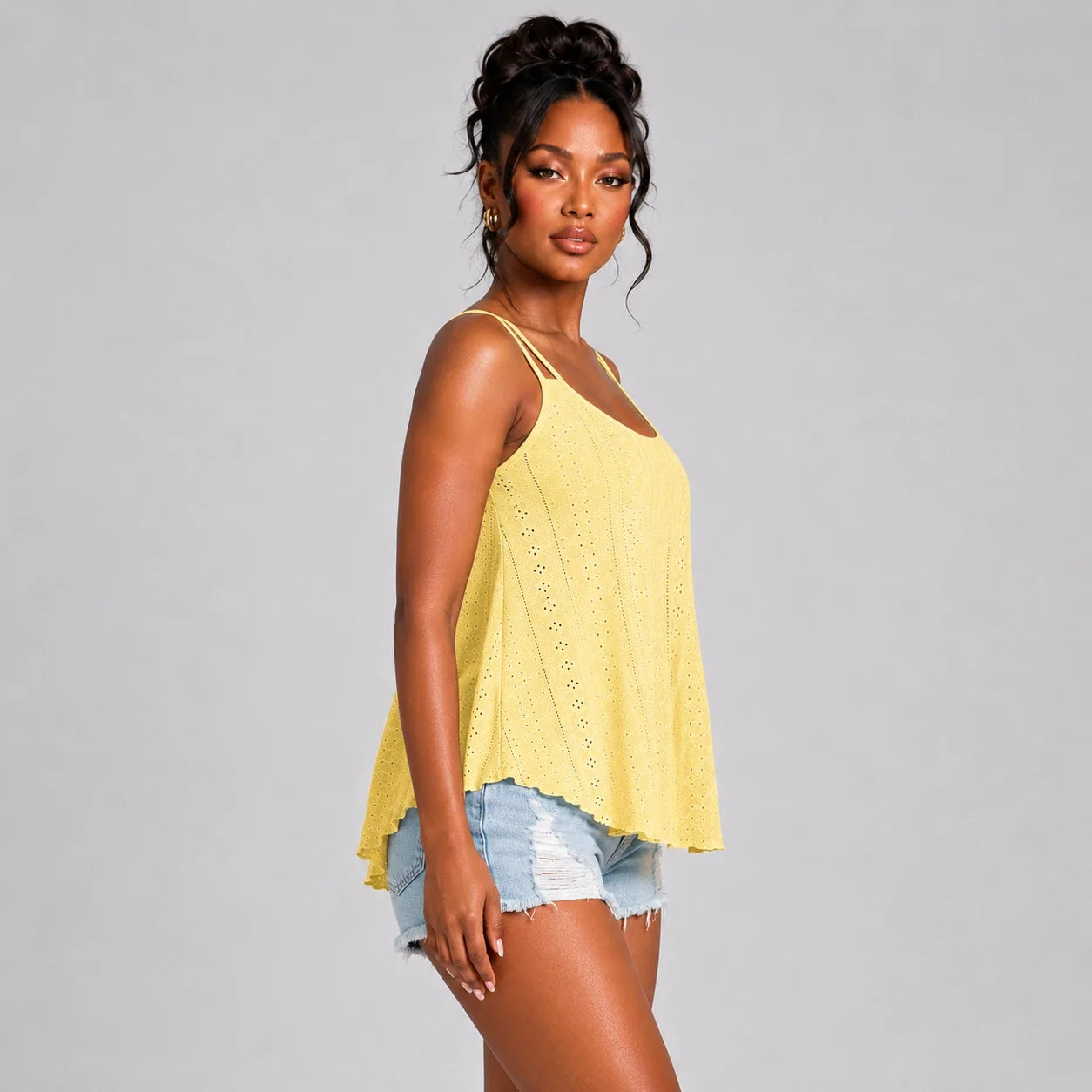 Openwork Yellow Cami Top WHD0606292