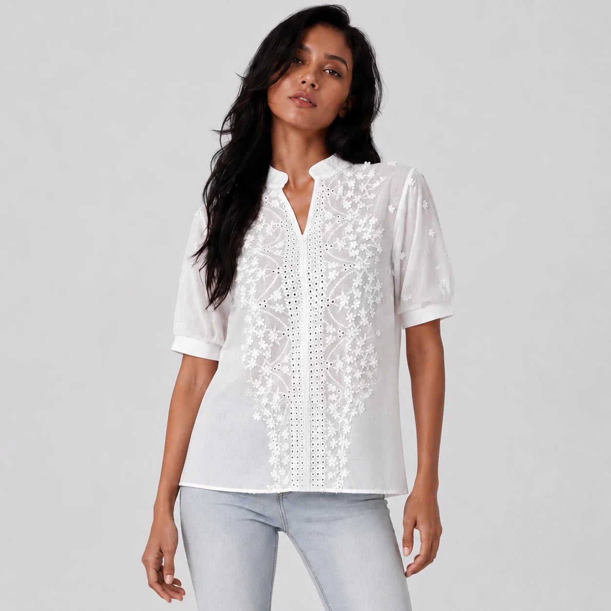 Eyelet Embroidered Shirt Top WHD0606293