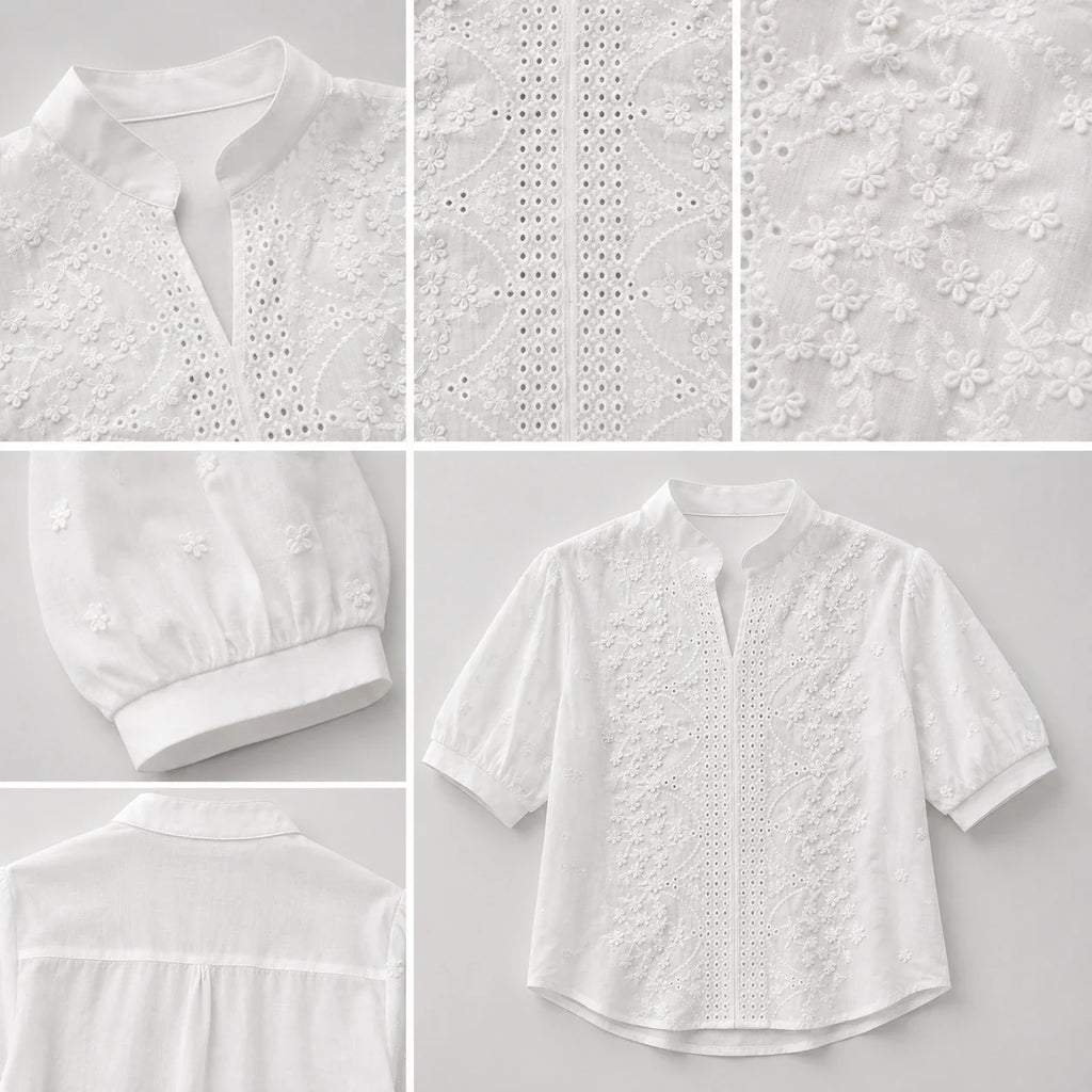 Eyelet Embroidered Shirt Top WHD0606293
