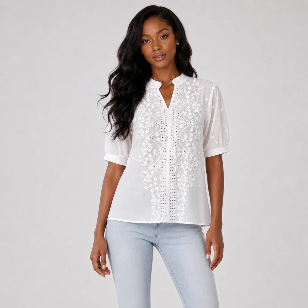 Eyelet Embroidered Shirt Top WHD0606293