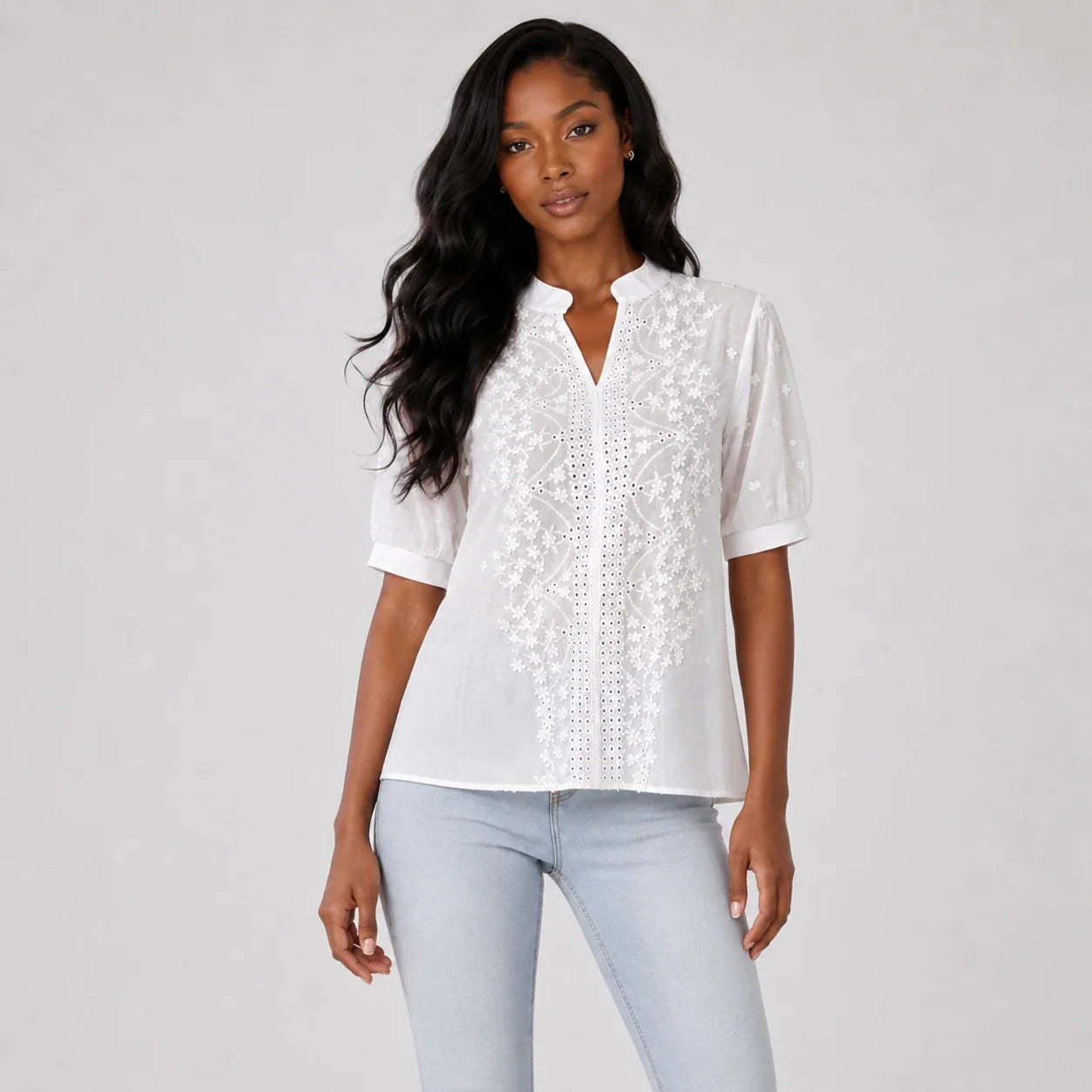 Eyelet Embroidered Shirt Top WHD0606293