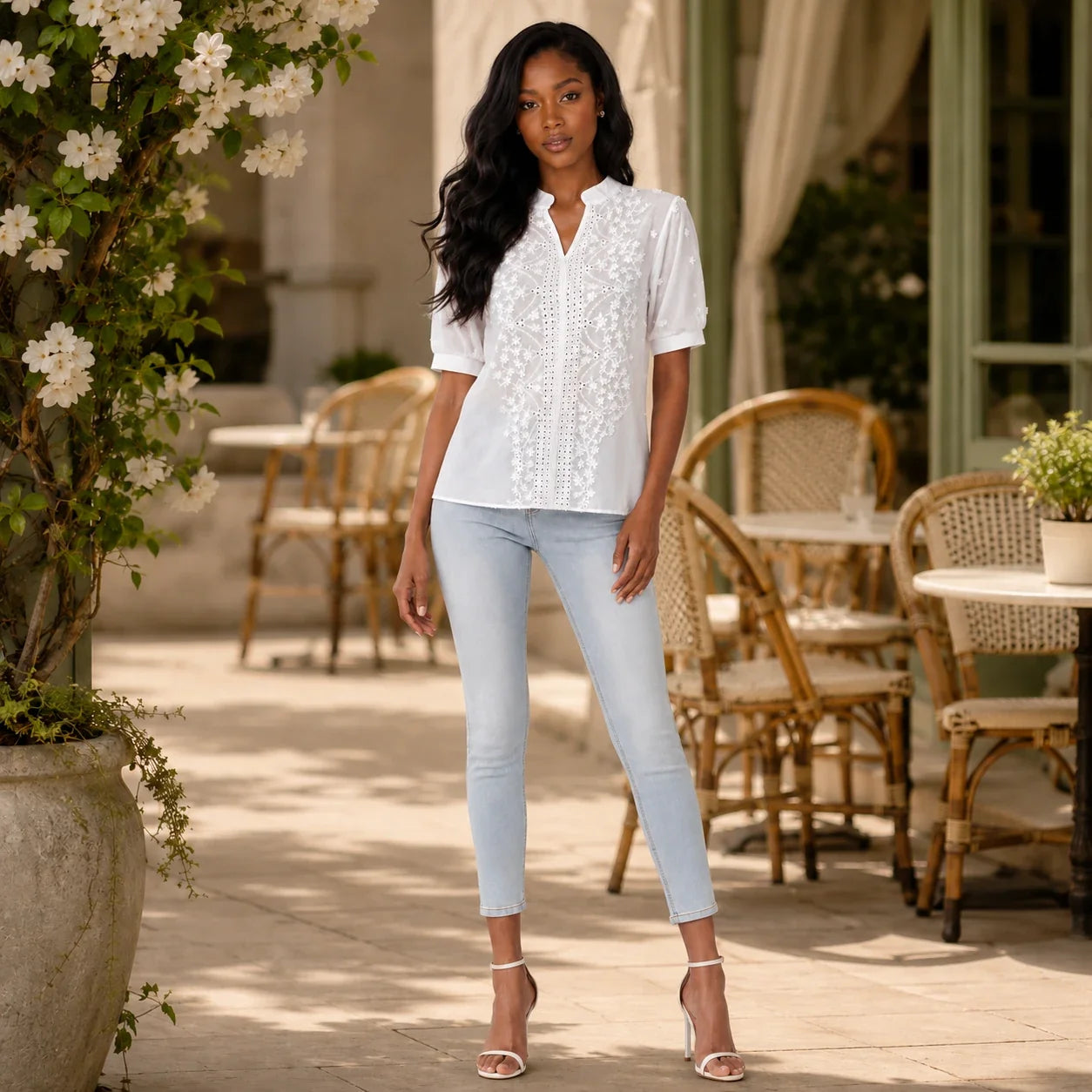Eyelet Embroidered Shirt Top WHD0606293