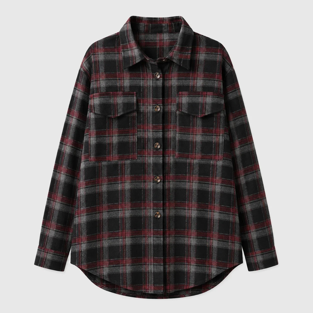 Plaid Button Front Shirt Jacket WHD0606295