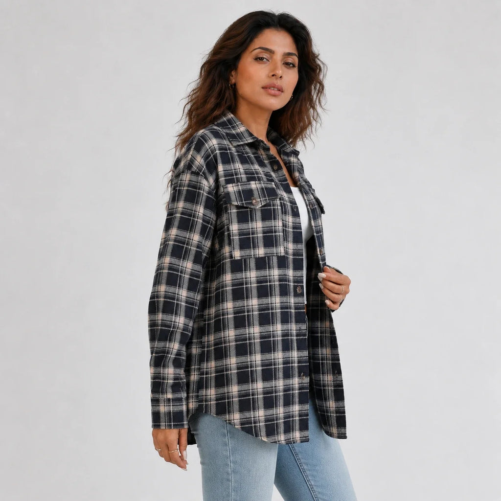 Plaid Button Front Shirt Jacket WHD0606295