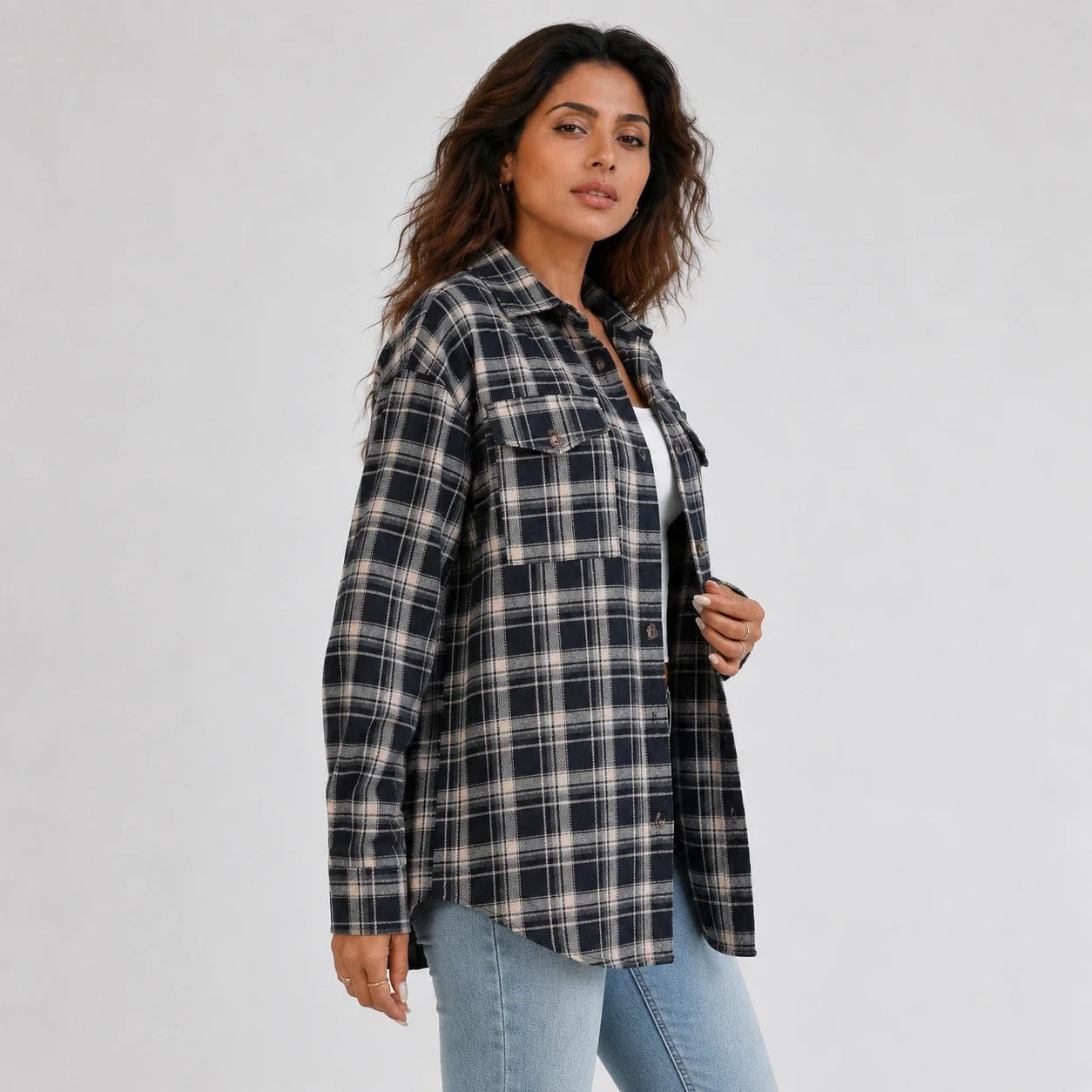 Plaid Button Front Shirt Jacket WHD0606295