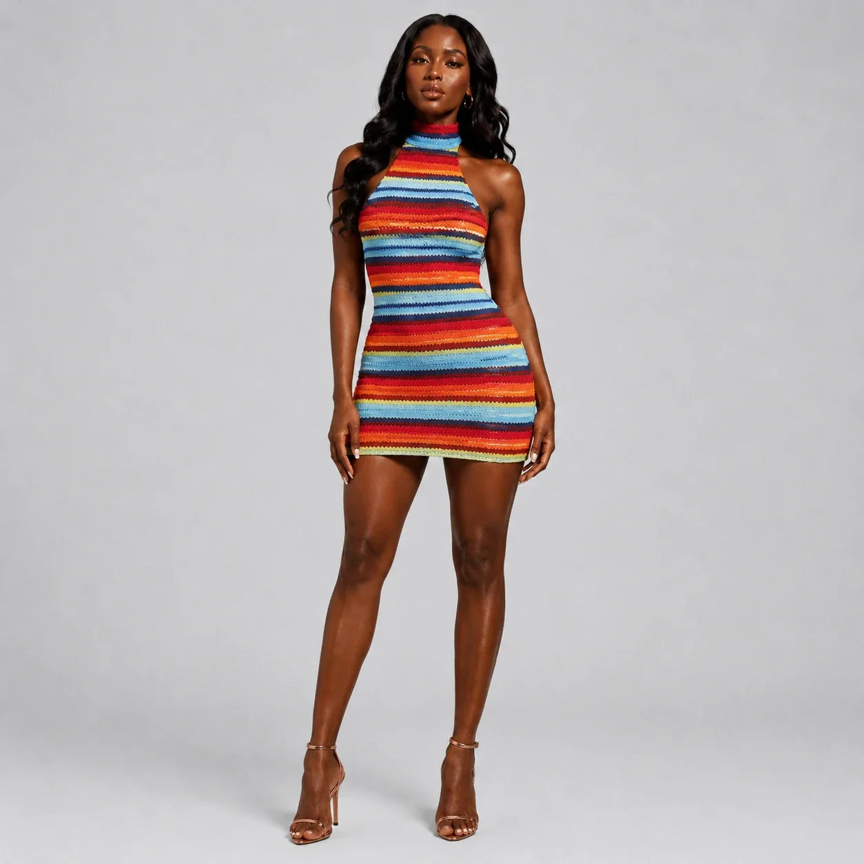 Striped Halter Mini Dress WHD0606299