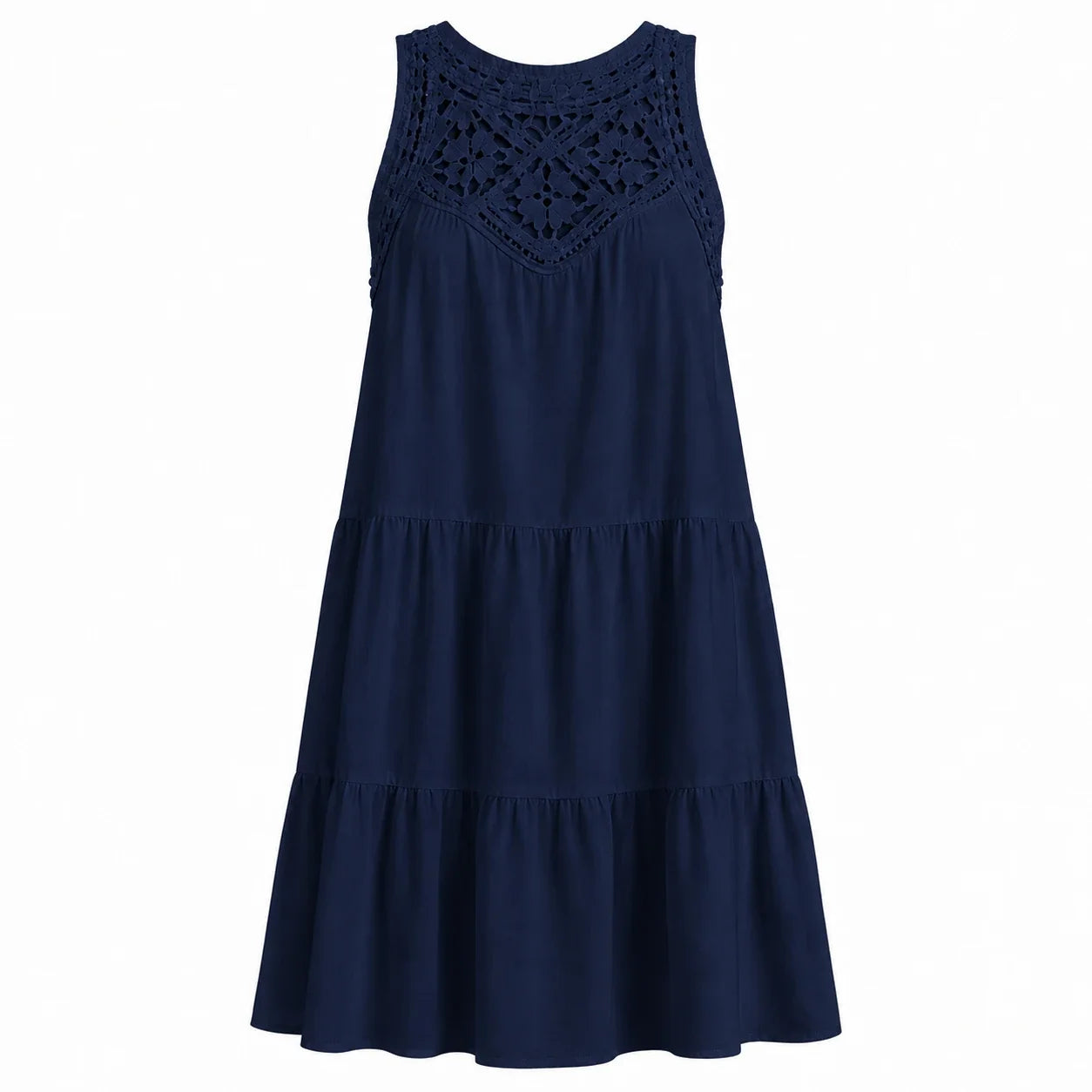 Crochet Yoke Tiered Dress WHD0606300