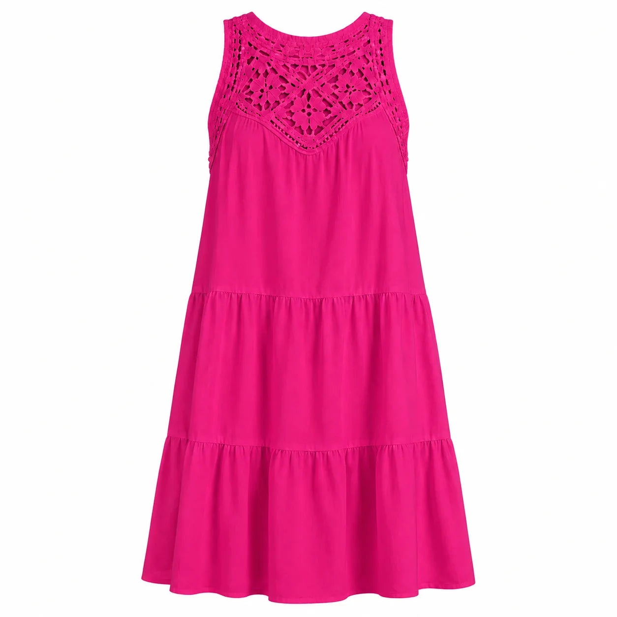 Crochet Yoke Tiered Dress WHD0606300