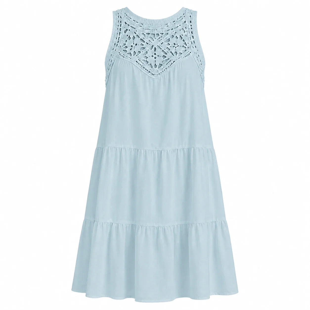 Crochet Yoke Tiered Dress WHD0606300