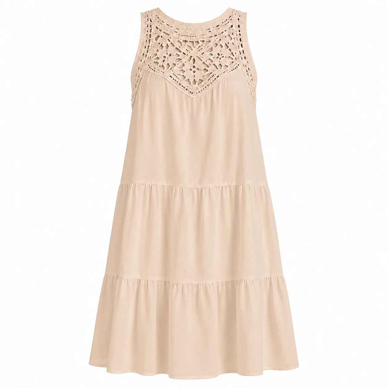 Crochet Yoke Tiered Dress WHD0606300