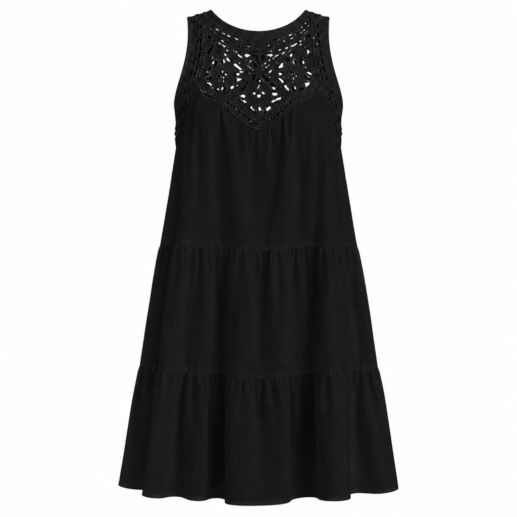 Crochet Yoke Tiered Dress WHD0606300