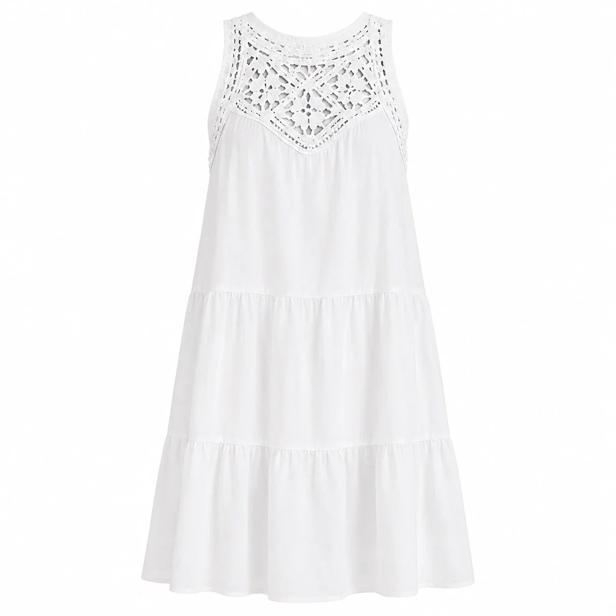 Crochet Yoke Tiered Dress WHD0606300