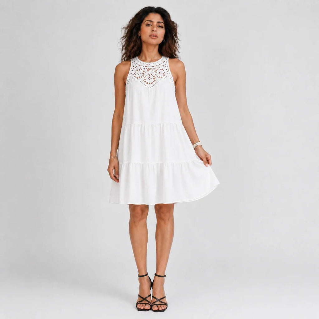 Crochet Yoke Tiered Dress WHD0606300