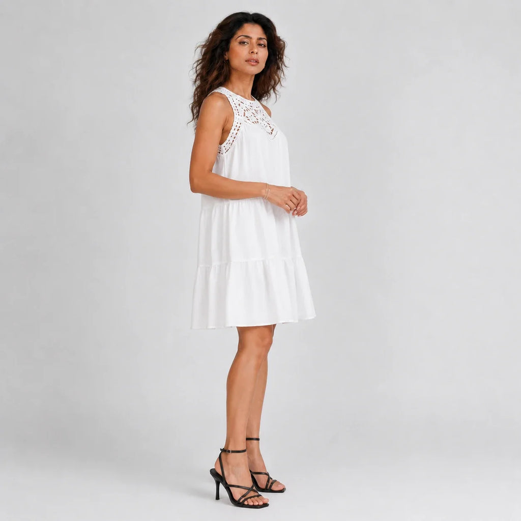 Crochet Yoke Tiered Dress WHD0606300
