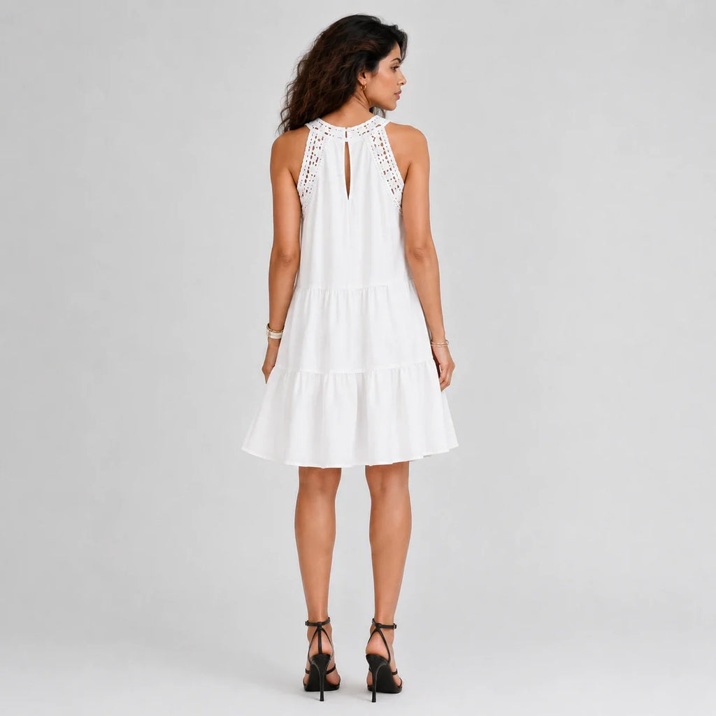 Crochet Yoke Tiered Dress WHD0606300