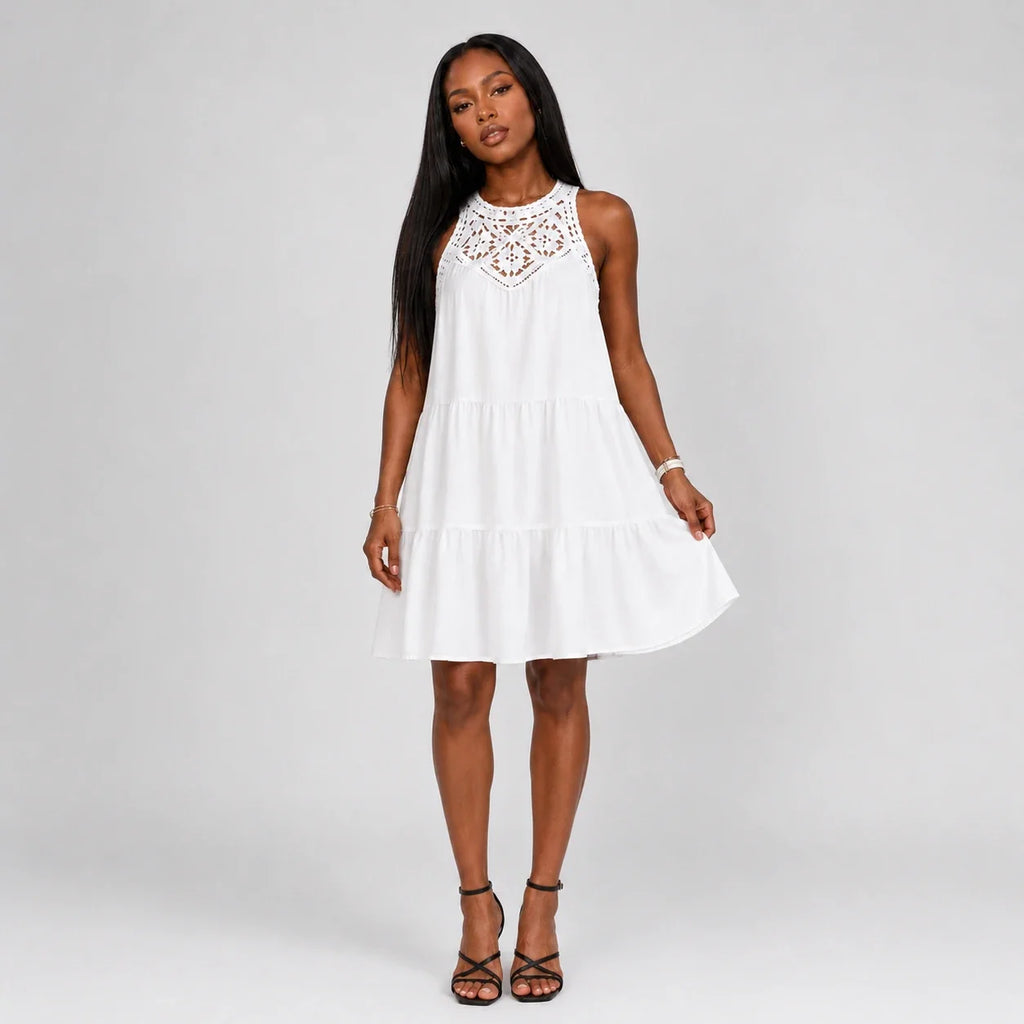 Crochet Yoke Tiered Dress WHD0606300