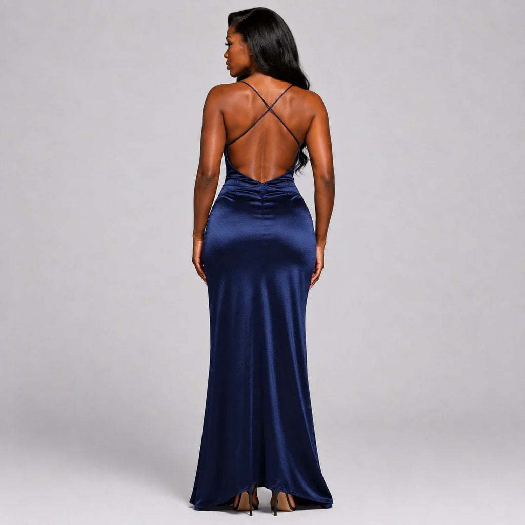 Ruched Slit Maxi Dress WHD0606301