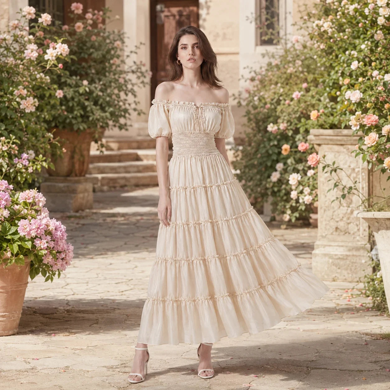 Off-Shoulder Tiered Maxi Dress WHD0606303