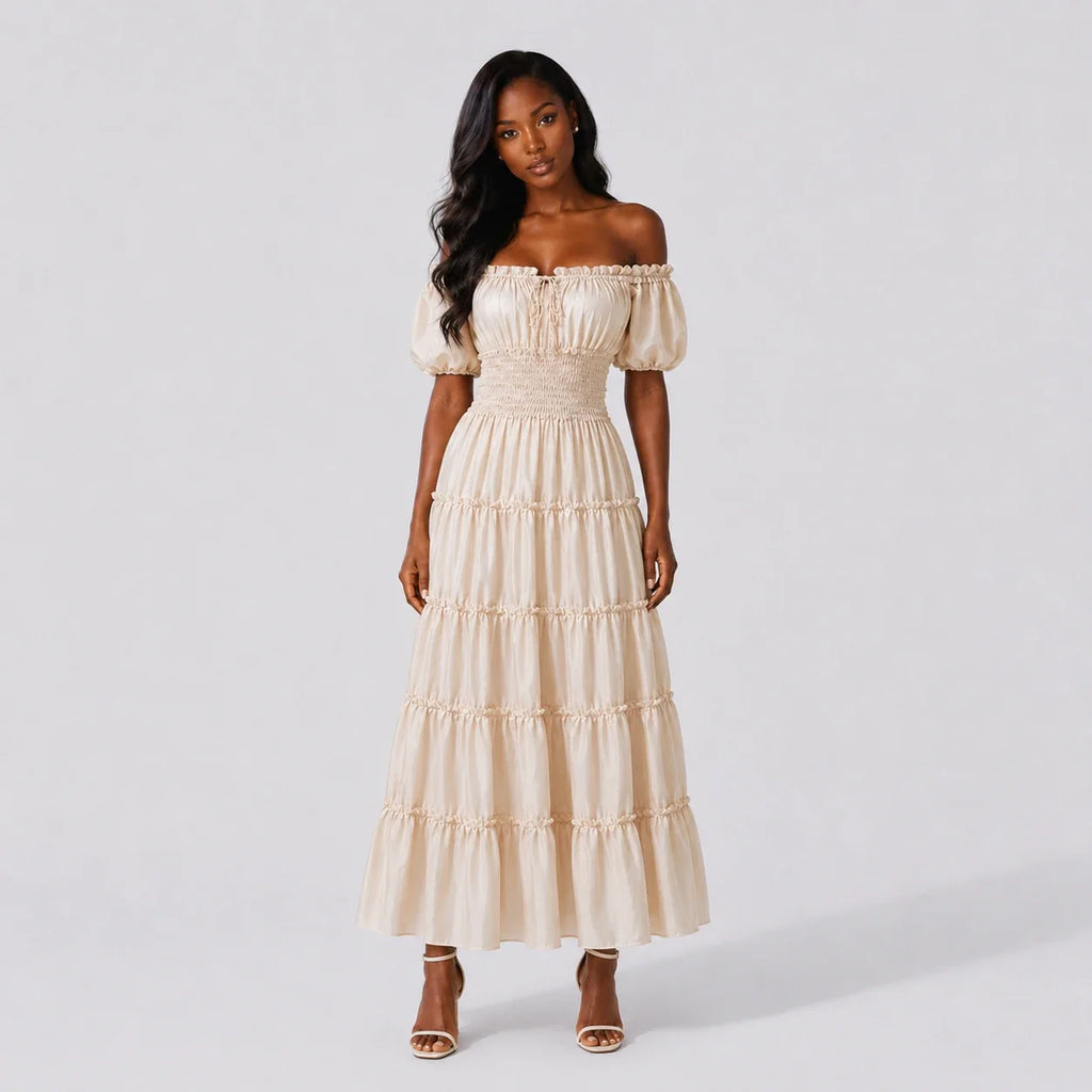 Off-Shoulder Tiered Maxi Dress WHD0606303
