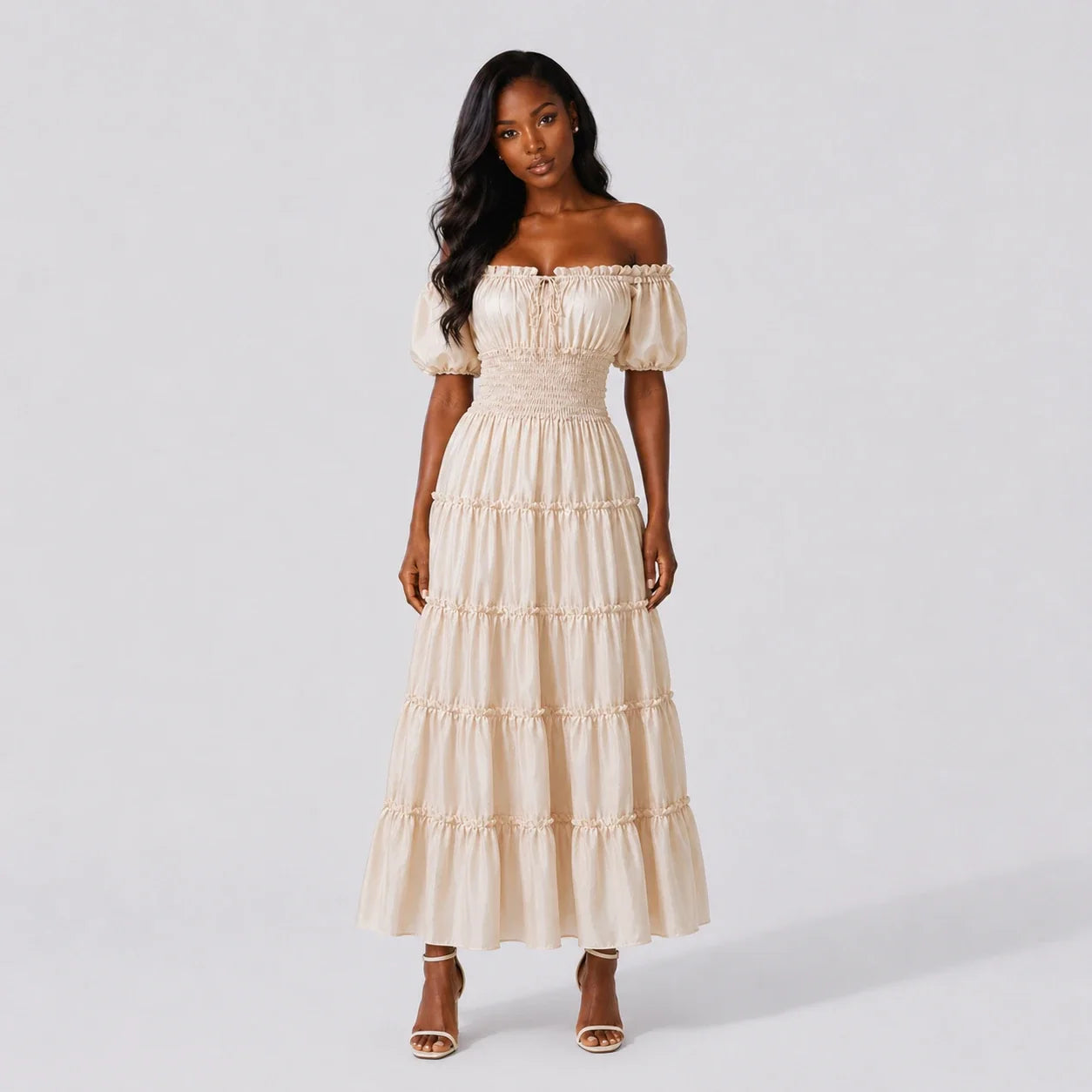 Off-Shoulder Tiered Maxi Dress WHD0606303