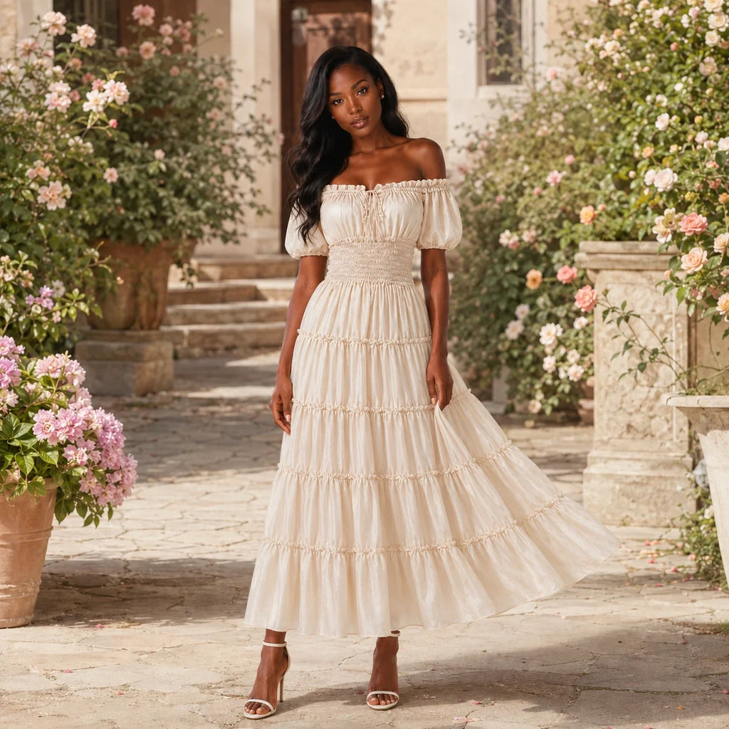 Off-Shoulder Tiered Maxi Dress WHD0606303
