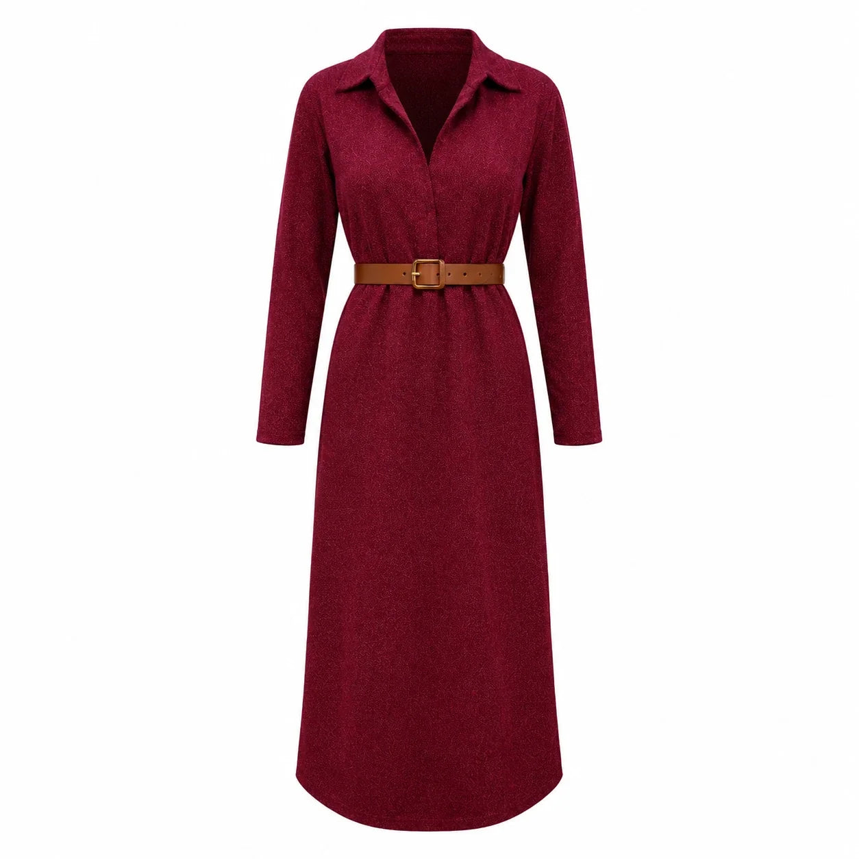 Belted Burgundy Midi Dress WHD0606304