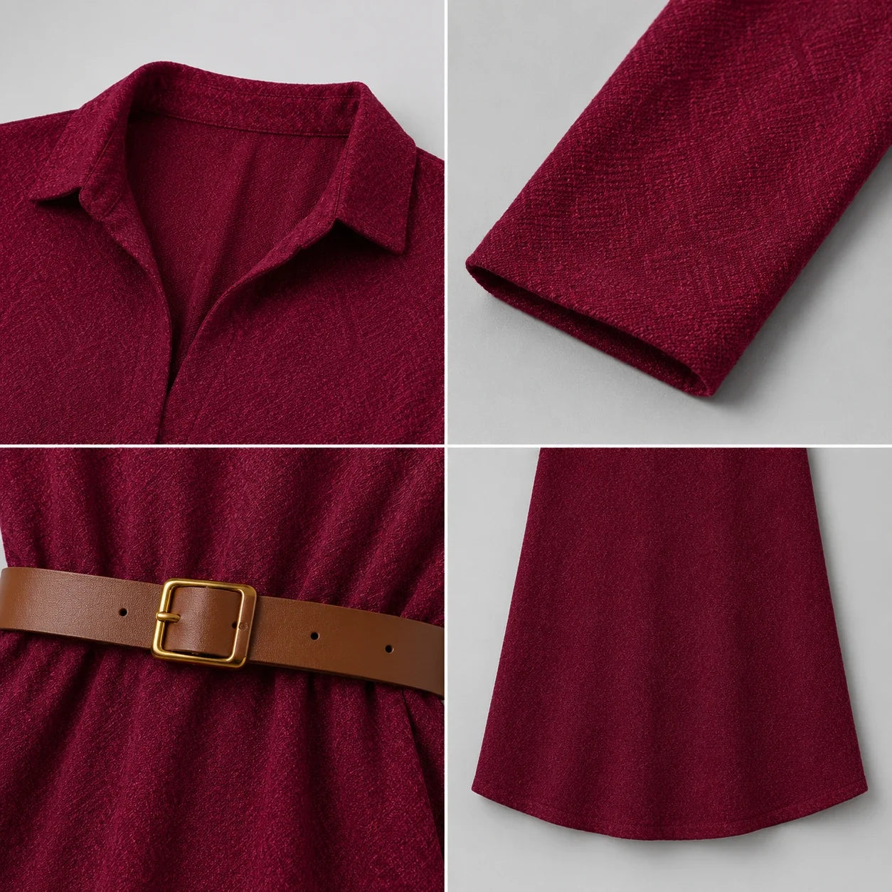 Belted Burgundy Midi Dress WHD0606304