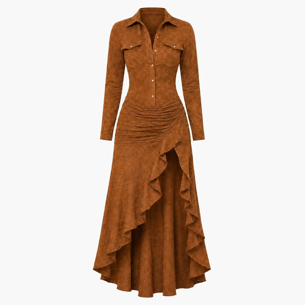 Western Ruffle Slit Maxi Dress WHD0606305