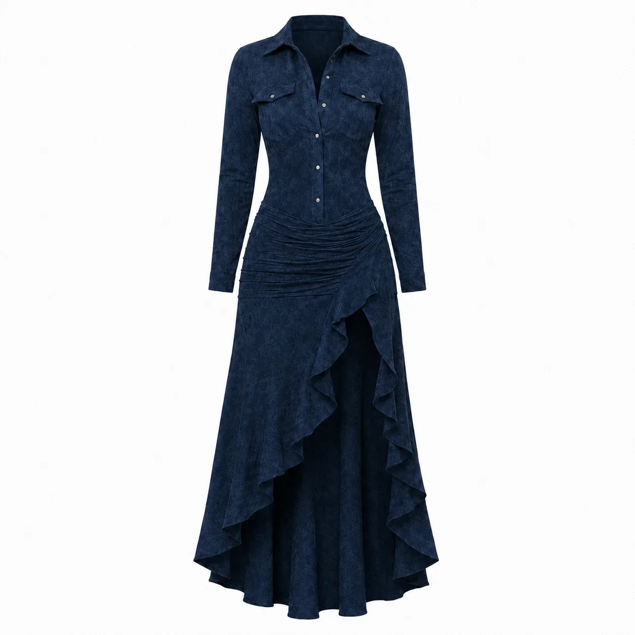 Western Ruffle Slit Maxi Dress WHD0606305