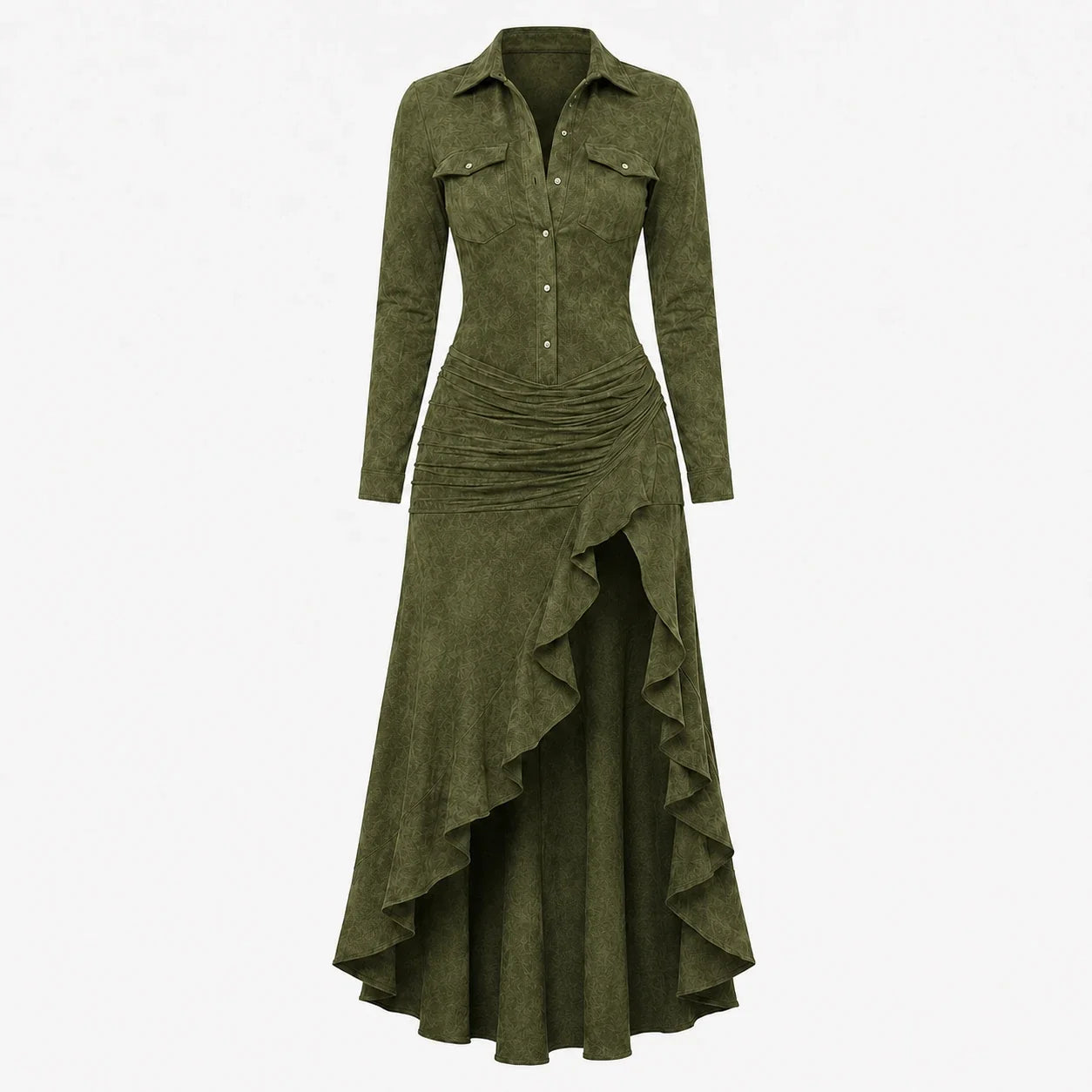 Western Ruffle Slit Maxi Dress WHD0606305