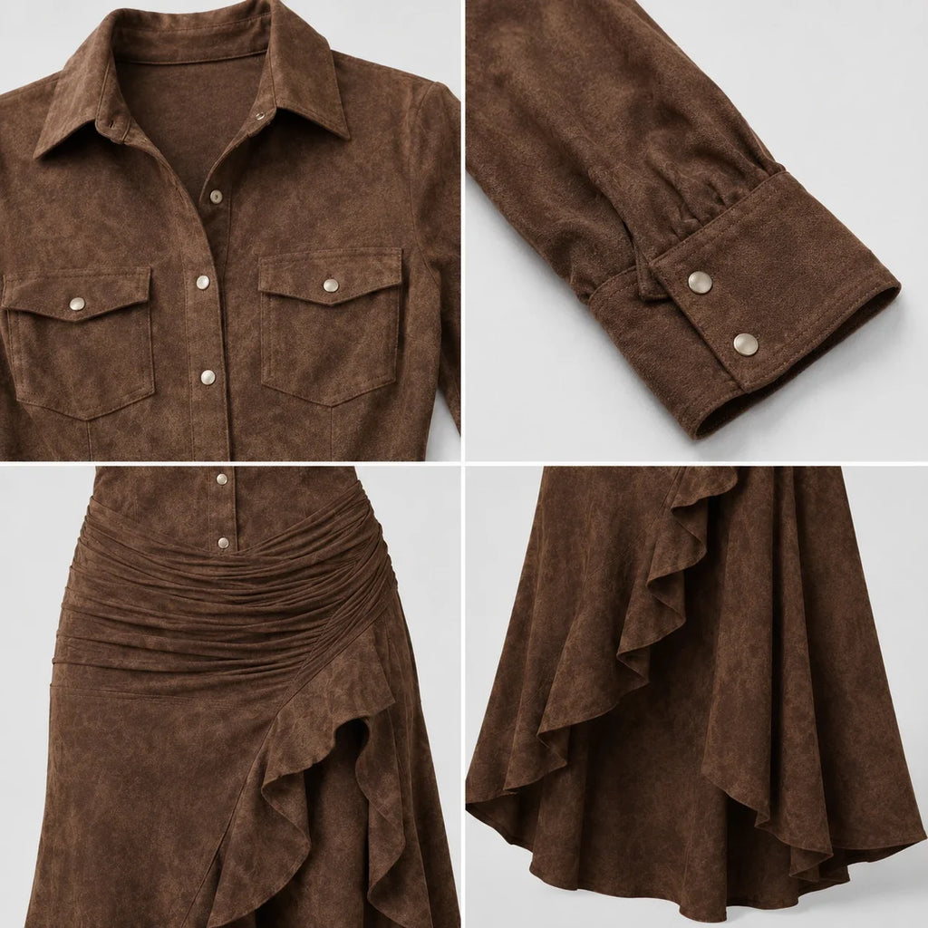 Western Ruffle Slit Maxi Dress WHD0606305