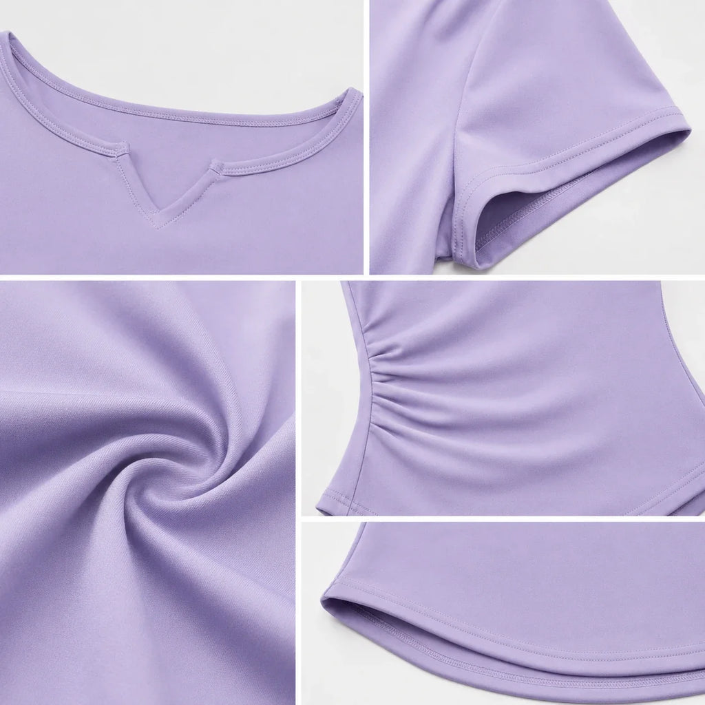 Ruched V-Neck Active Tee WHD0606321-JYMD026