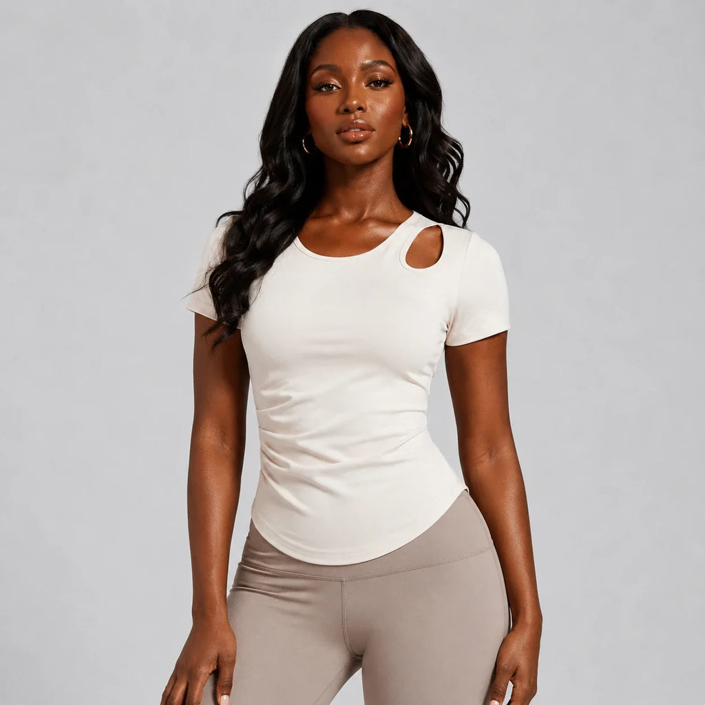 Asymmetric Cutout Ruched Top WHD0606325-JYMD105